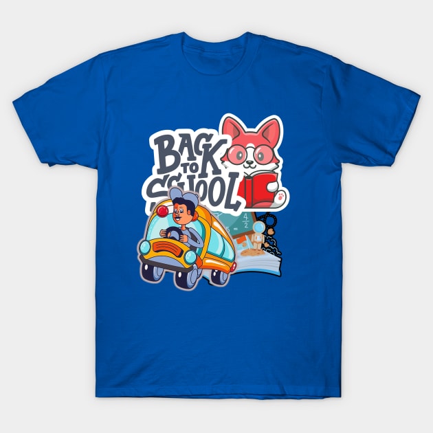 Back To School, Rabbit, Bus, and Books, funny T-Shirt by twitaadesign